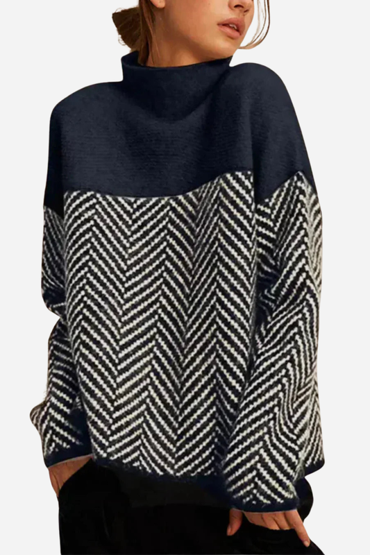 Marie | Women's turtleneck sweater with chevron pattern – Elegant sweater 0